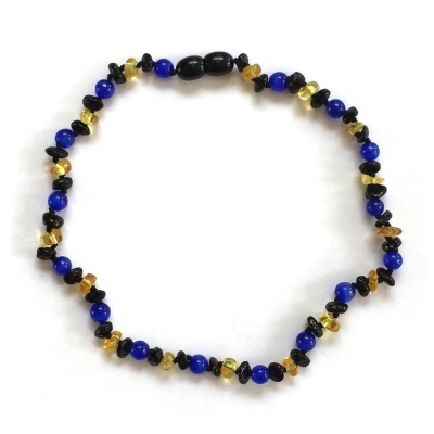 Dark Cherry and Lemon Amber And Blue Cats Eye Necklace